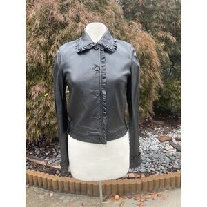 Allegri Black Leather Jacket With Ruffle Detals Size 42